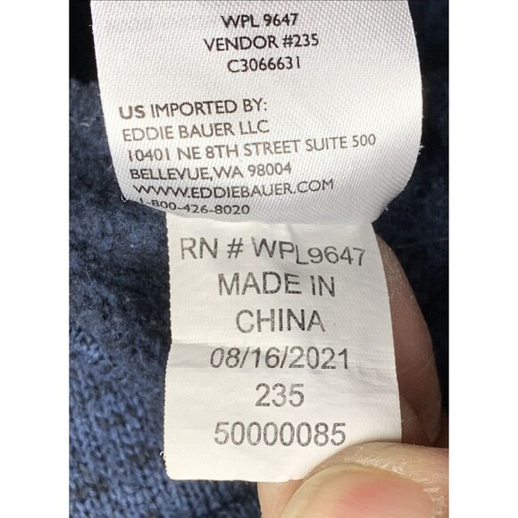 Eddie Bauer Sweater Adult Men Large Dark Blue Fleece Henley Pullover Snap Button - Picture 15 of 16